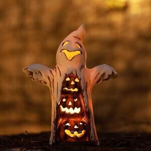 Halloween Decorations Ghost Figurine-Pumpkin Statue Lights Decoration